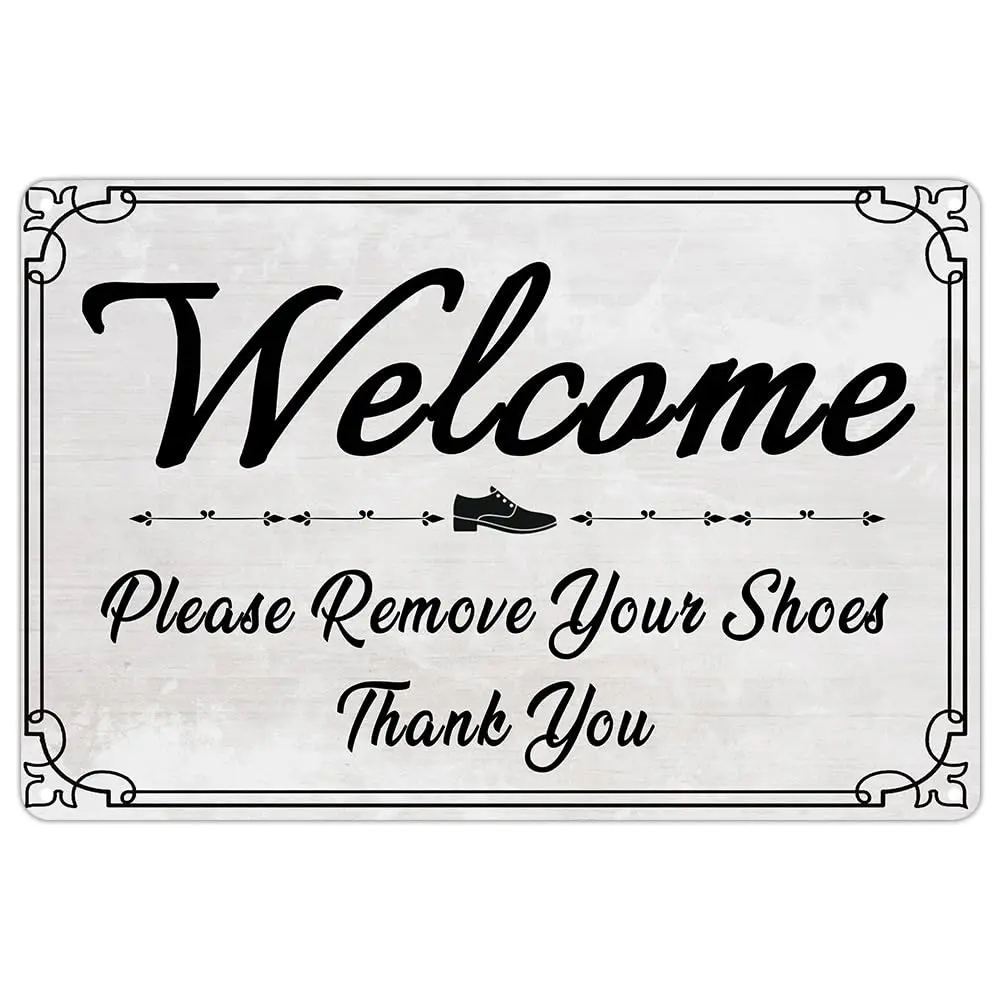 Take Off Your Shoes Door Sign, Welcome Metal Tin Sign, Please Remove Your Shoes Sign for Farmhouse Home Front Porch Door Decorat