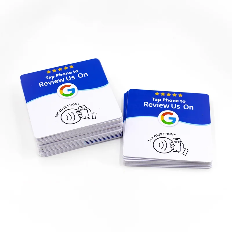 NTAG215 Google Review Tap NFC Table Stand 13.56MHz PVC Sign 1.4mm 3M Adhesive Tap To Review for Local Business