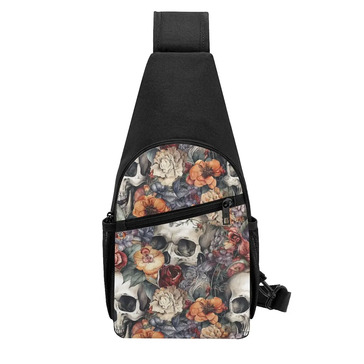 

Vintage Floral Skull Roses Chest Bag Men Sling Crossbody Backpack Chest Bag Travel Hiking Daypack Shoulder Bag
