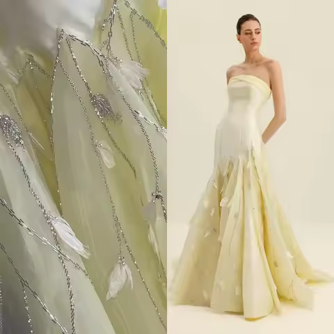 Glimmer Modern Mermaid Sleeveless Evening Dress with Feather Beadings Formal Dresses Women Vestidos De Fiesta Customized