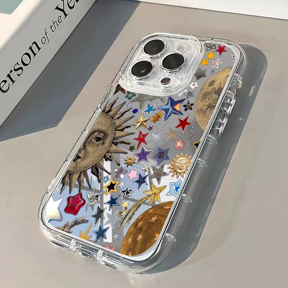 Celestial Gold Glitter Mirror Phone Case For iPhone 17 Pro Max 17 Air 16 E 15 16 14 13 12 11 Plus 7 8 XR XS X SE Back Cover