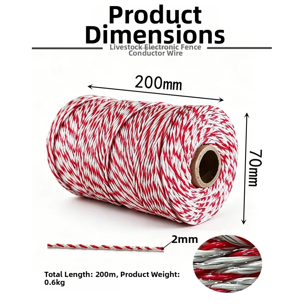 500M 6-Strand Stainless Steel For Polywire for Electric Fence Use Outdoor Farm Poultry for protection Rustproof Long Lasting