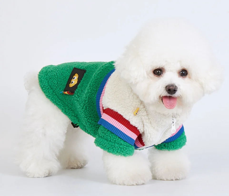 Thickened Fleece Coat for Dogs and Cats, Retro Zipper Jacket, Small and Medium Dog Outwear, Pet Costume Clothes, Winter