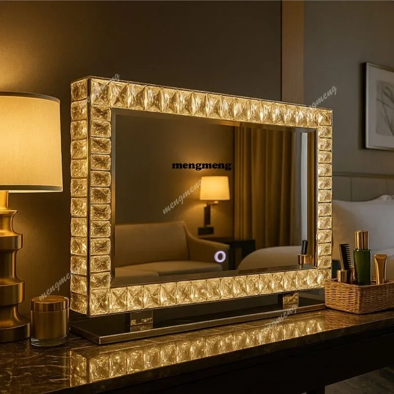 M138Desktop makeup mirror with lamp crystal mirror lamp square oval desktop makeup mirror