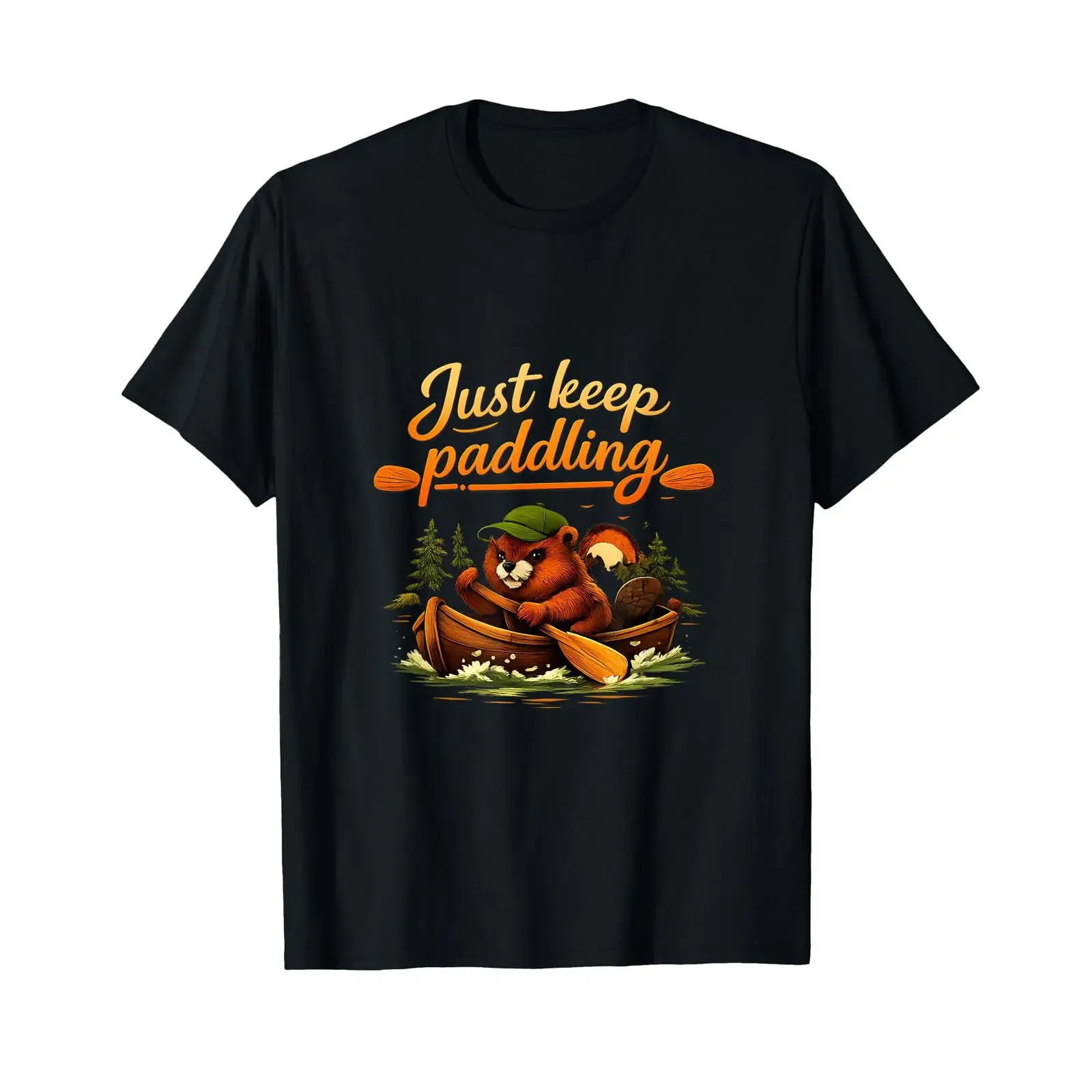 Just Keep Paddling Beaver Pun Cute Wildlife T Shirt vintage Washed Stylish Casual designer clothes Breathable graphic Unisex