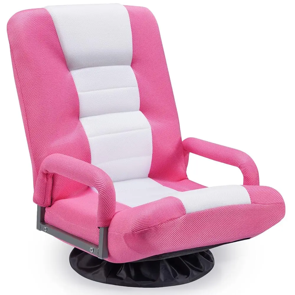 

Swivel Floor Gaming Chair W/Armrests,Folding Video Reclining Sofa W/6 Adjustable Position, Padded Backrest & Cushion, Lazy