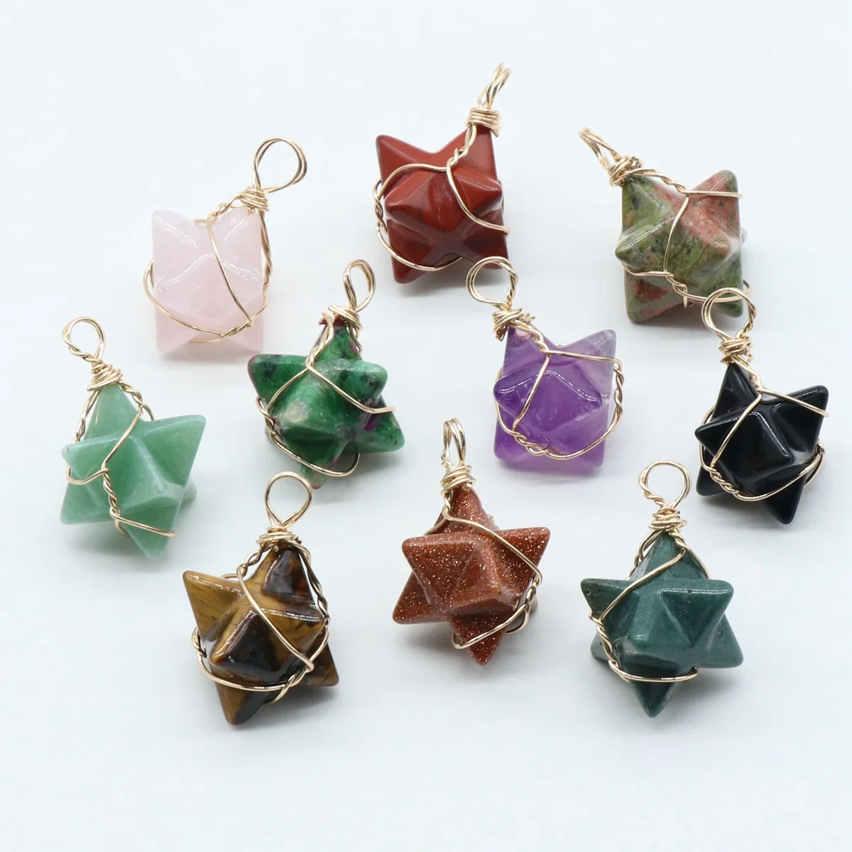 

8PCS Merkaba Star Shape Stone Pendants for Making Jewelry Necklace Dangle Charms Healing Chakra Crystal