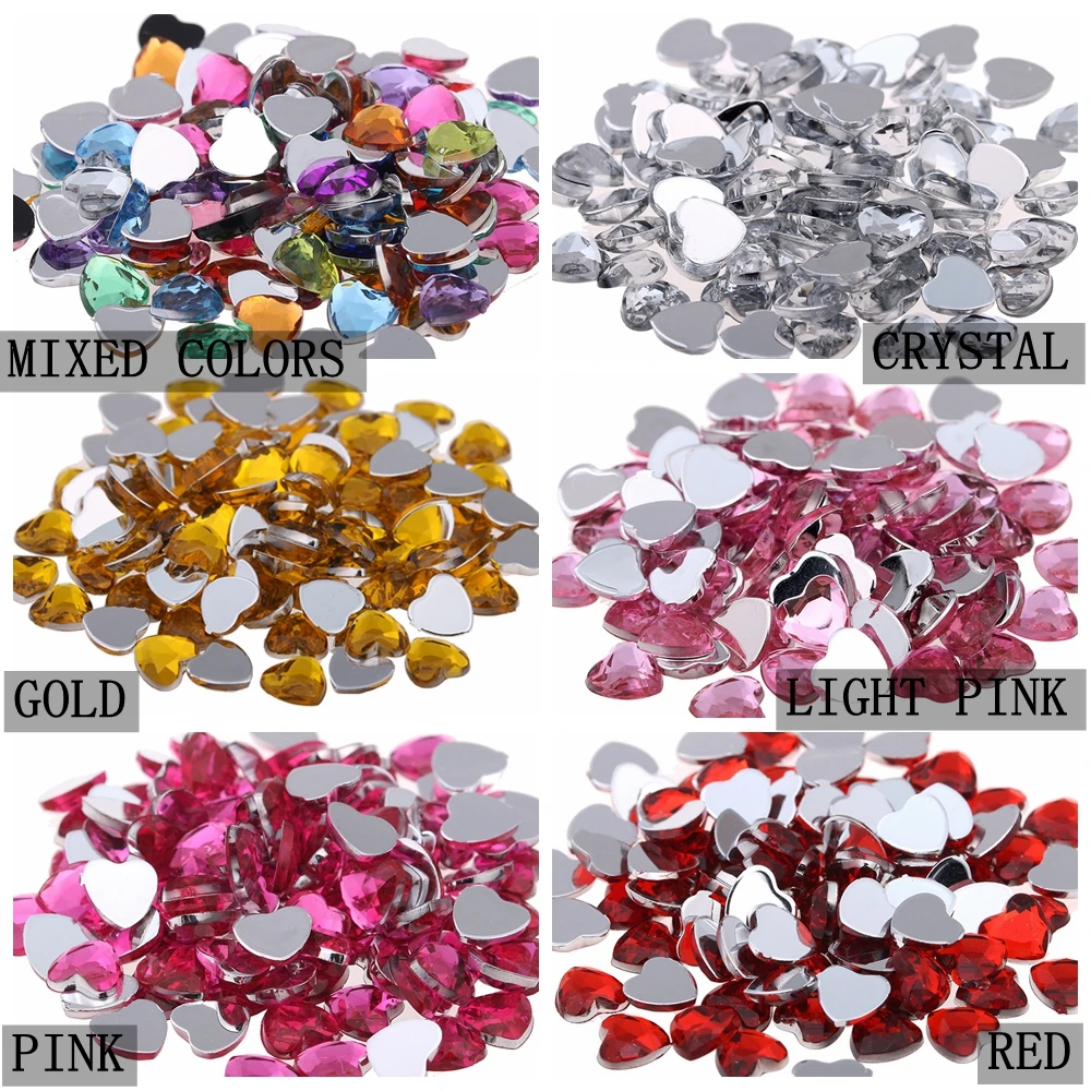 Ambachtelijke Kunst Diy Gems 8Mm 50Pcs Hart Vorm Gems Shiny Platte Facetten Normale Kleuren Acryl Rhinestone Strass Nail stickers