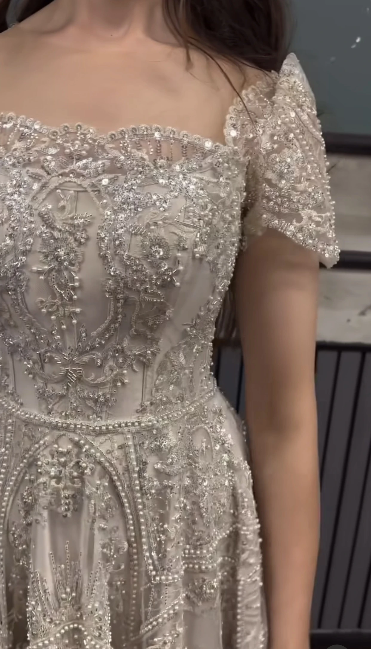 

Plus Size Vows Customized Bridesmaid Full Beaded Sequins Stones Bodice Short Sleeve A-line Maxi Gown Wedding Engagement Dresses