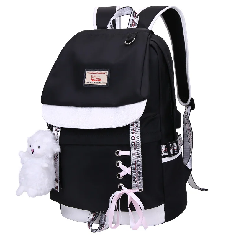

Trendy School Backpack for Girls, Cute Bow Decor Rucksack with Plush Charm, Spacious Daypack for Teen Students