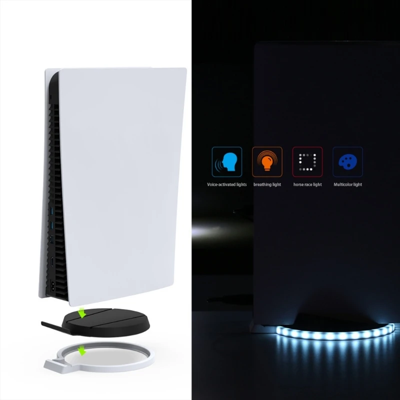 Stylish Gaming Console Stand with Colorful LED Response to Sound Touch Modes Changing Functionality for P5 Host