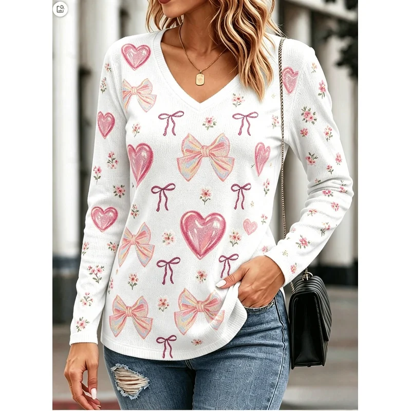 Women's ClothingVCollar Long SleeveTUrban botanical print casual autumn and winter top, machine washable versatile base shirt
