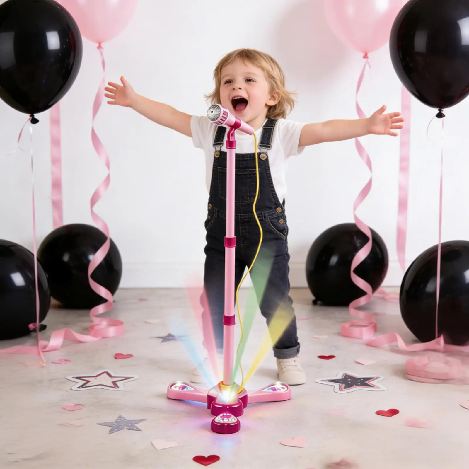 Mikrofon Zabawka z Światłem Interaktywny Regulowany Statyw Zabawki Muzyczne Mikrofony Karaoke Zabawki Edukacyjne dla Chłopców Dziewcząt Przedszkolaków