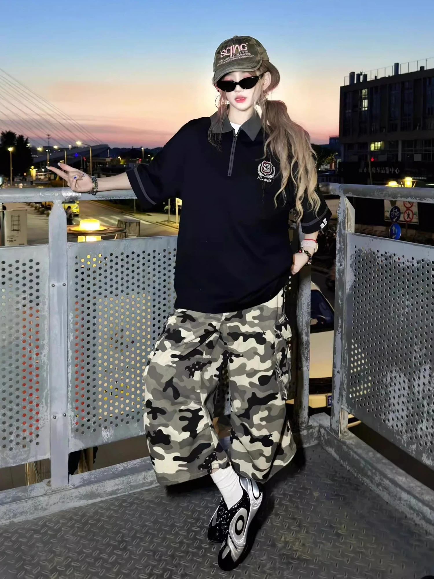 

American Retro Camouflage Work Pants Men's Women's Casual High Waist Seven-Foot Jeans Folded ket Leisure Brand