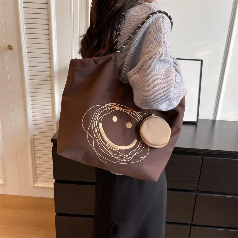 Bolso de mano de lona con estampado para mujer, bolsa de hombro de gran capacidad, a la moda, para otoño, 2023