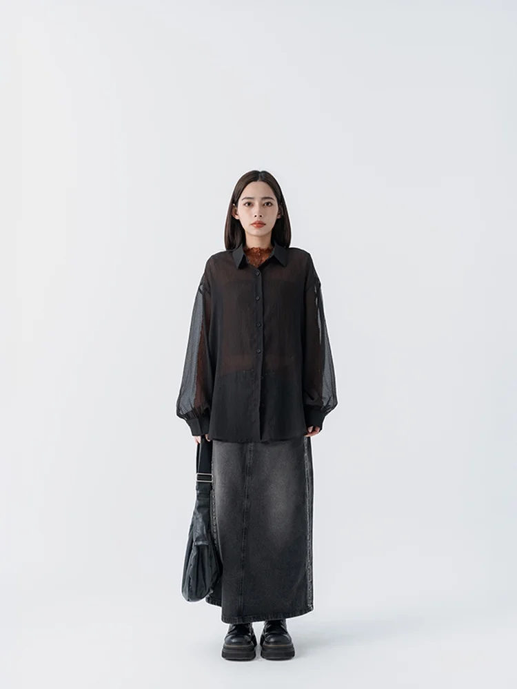 

QUEENSHOP Новая женская прозрачная рубашка с длинным рукавом, тонкой плиссировкой и клетчатой текстурой, повседневная, свободного кроя, из полиэстера, весна-лето