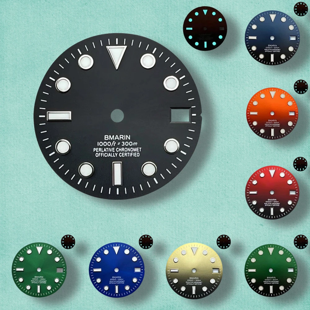 

28.5mm S Logo SUB Sunburst Dial Fit NH35/NH36/4R/7S Japanese Movement Ice Blue Luminous Watch Modification Accessories