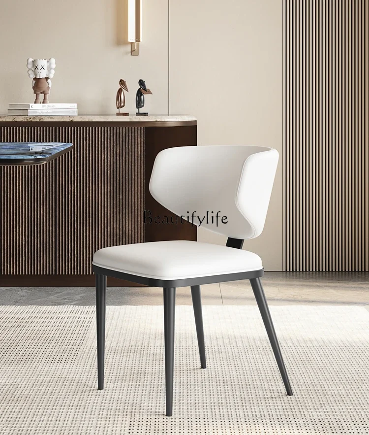 

Italian minimalist back chair modern high-end leather dining table and chairs