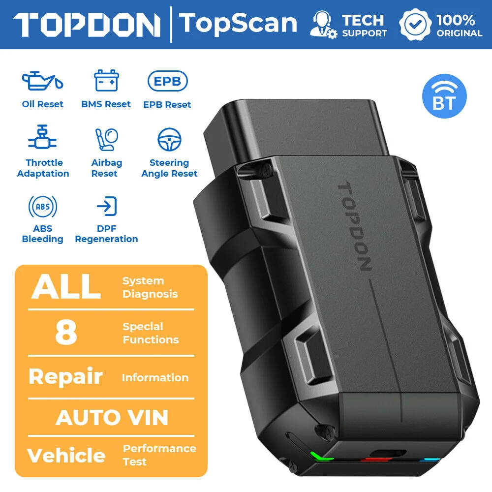 TOPDON TopScan Lite Scanner Smart Diagnostic Tool DTC Repair Guide Bluetooth OBD2 Code Reader All System OBD2 Scanner