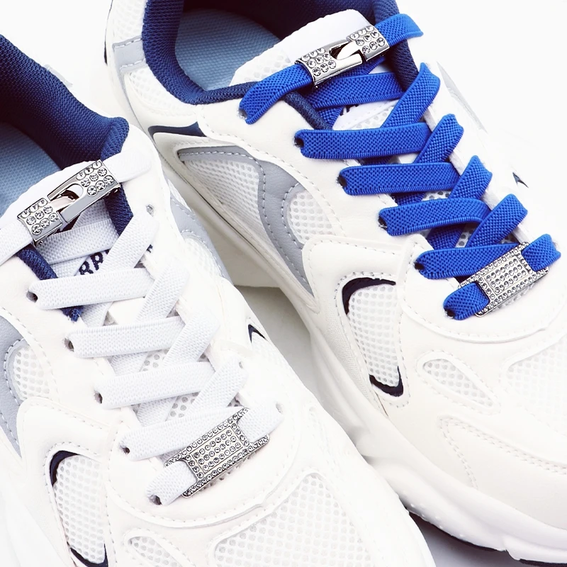 Silver Diamond BUCKLE NO Tie รองเท้า laces Elastic Laces รองเท้าผ้าใบเชือกผูกรองเท้าเทนนิสไม่มีผูกแบนเชือกผูกรองเท้าสําหรับรองเท้าอุปกรณ์เสริม