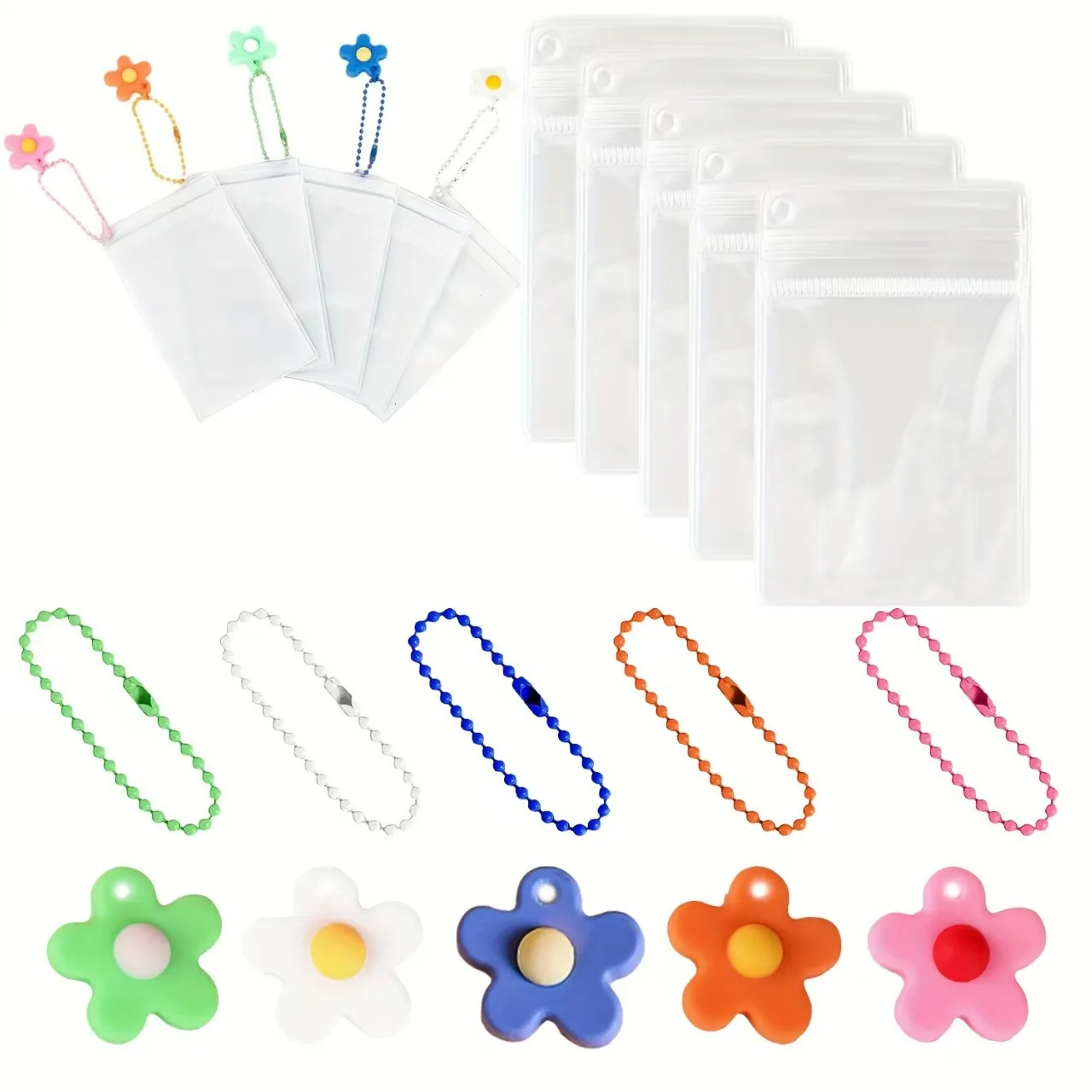 3inch PVC transparent photo bag, children's growth commemorative photo storage bag, suitable for Polaroid Mini 12/11/Evo/40/7+/25/90/99/SE/Link2/3 instant photos, suitable for Fuji Instax mini film photo bag, creative colorful small flower bead chain keychain