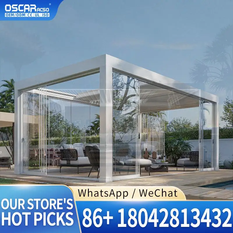 Bioclimatique Manual Pergola Design 3x3 3x4 4x3 4x6 Waterproof Aluminum Frame Structure for Garden Balcony Room Space Louver Per view 2