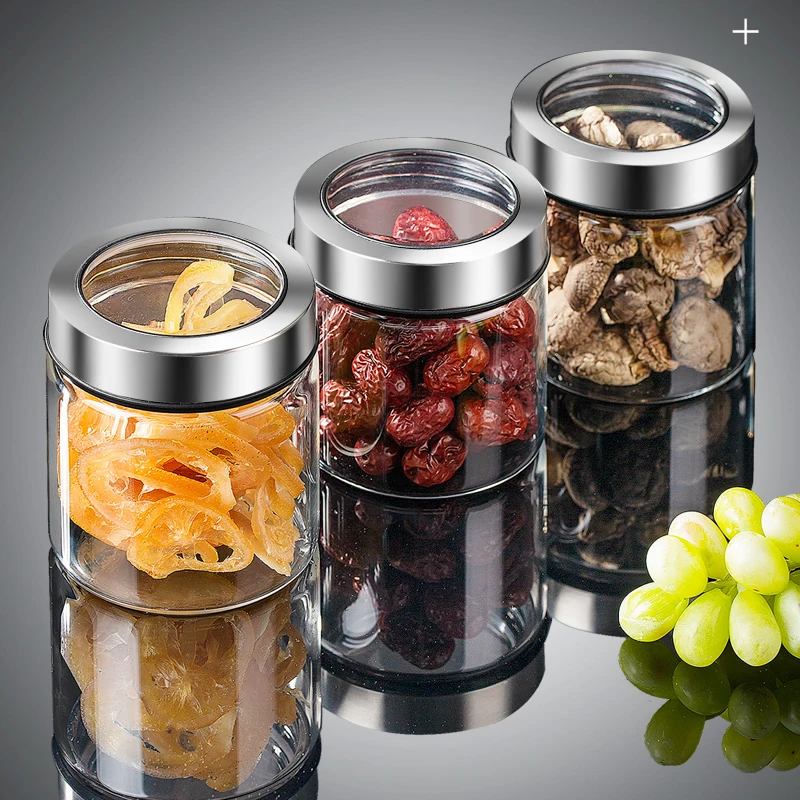 European Glass Storage Jar with Lid Kitchen Sealed Spice Box Seasoning Jar Household Candy Nut Storage Bottle Kitchen Container