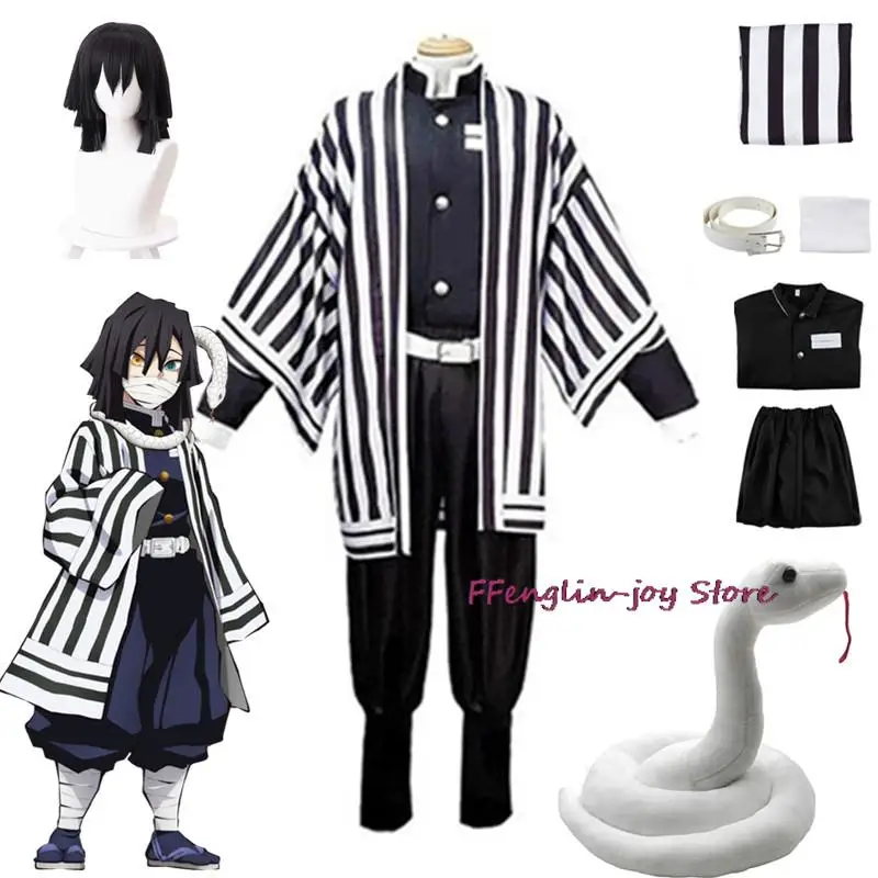 Anime Iguro Obanai Kimono Uniform Anime Perücke Cosplay Kostüm Halloween Party weiße Schlange Requisiten