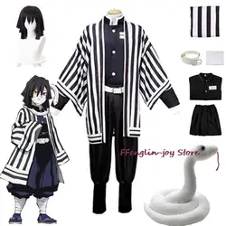 Anime Iguro Obanai uniforme tipo kimono peluca de Anime disfraz Cosplay fiesta de Halloween accesorios de serpiente blanca