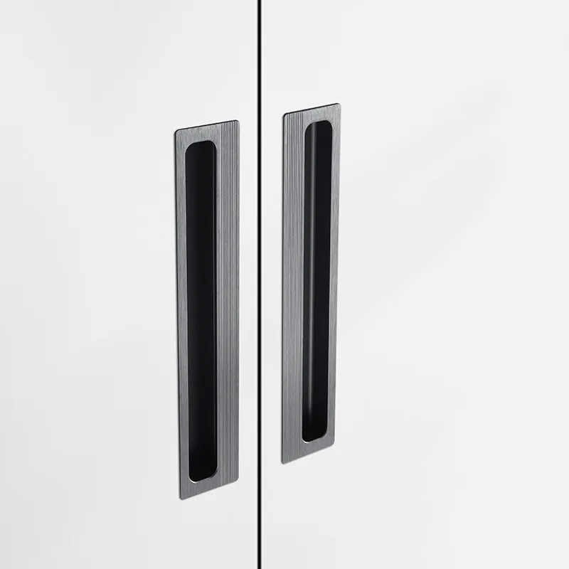 Modern simple black embedded slotted kitchen mobile door handle extended cabinet furniture drawer wardrobe knob home decoration