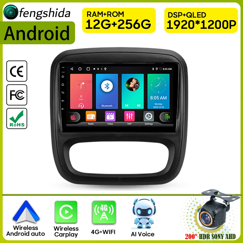 Rádio do carro carplay para renault trafic 3 2014 - 2021 para opel vivob 2014 - 2018 navegação gps android auto reprodutor multimídia