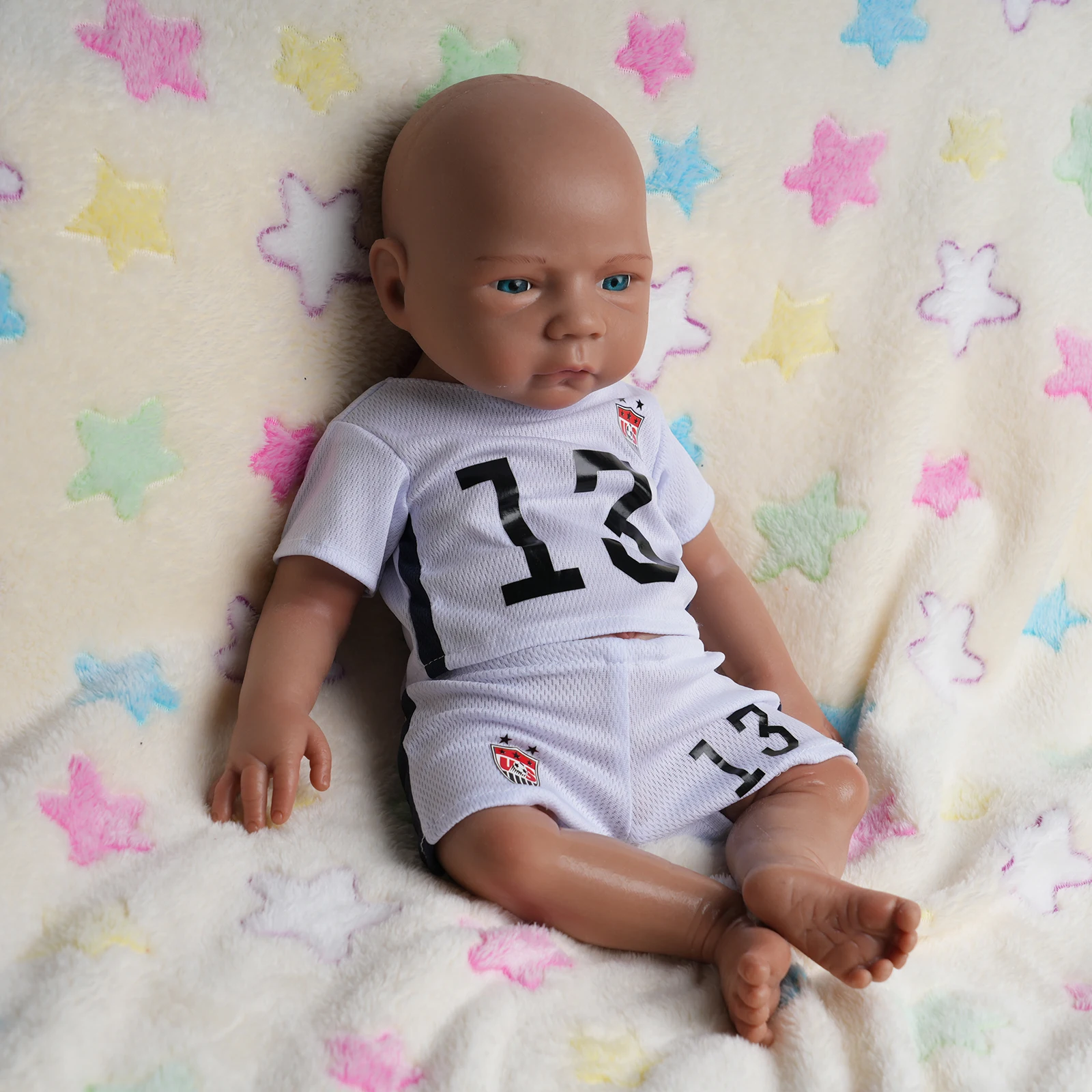 18 Inch Realistic Reborn Baby Doll Boy Full Body Silicone Brown Skin Weighted Lifelike Infant Doll