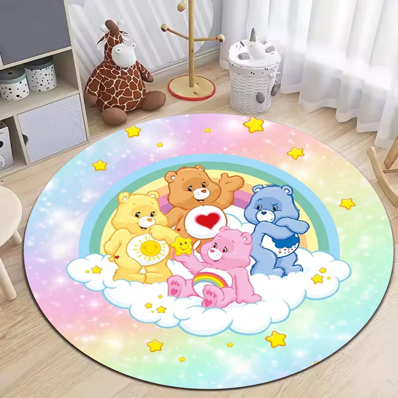 

MINISO Rainbow Care Bear Themed Round Rug for Bedroom Decor Nursery Soft Rug Kid's Crawling Playmat Children's Room Floor Mat