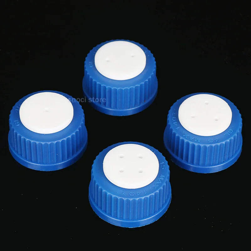 Picture 5: Liquid phase mobile phase bottle cap 1 2 3 4 hole GL45 blue lid feeding bottle cap HPLC liquid chromatography bottle lids 1piece