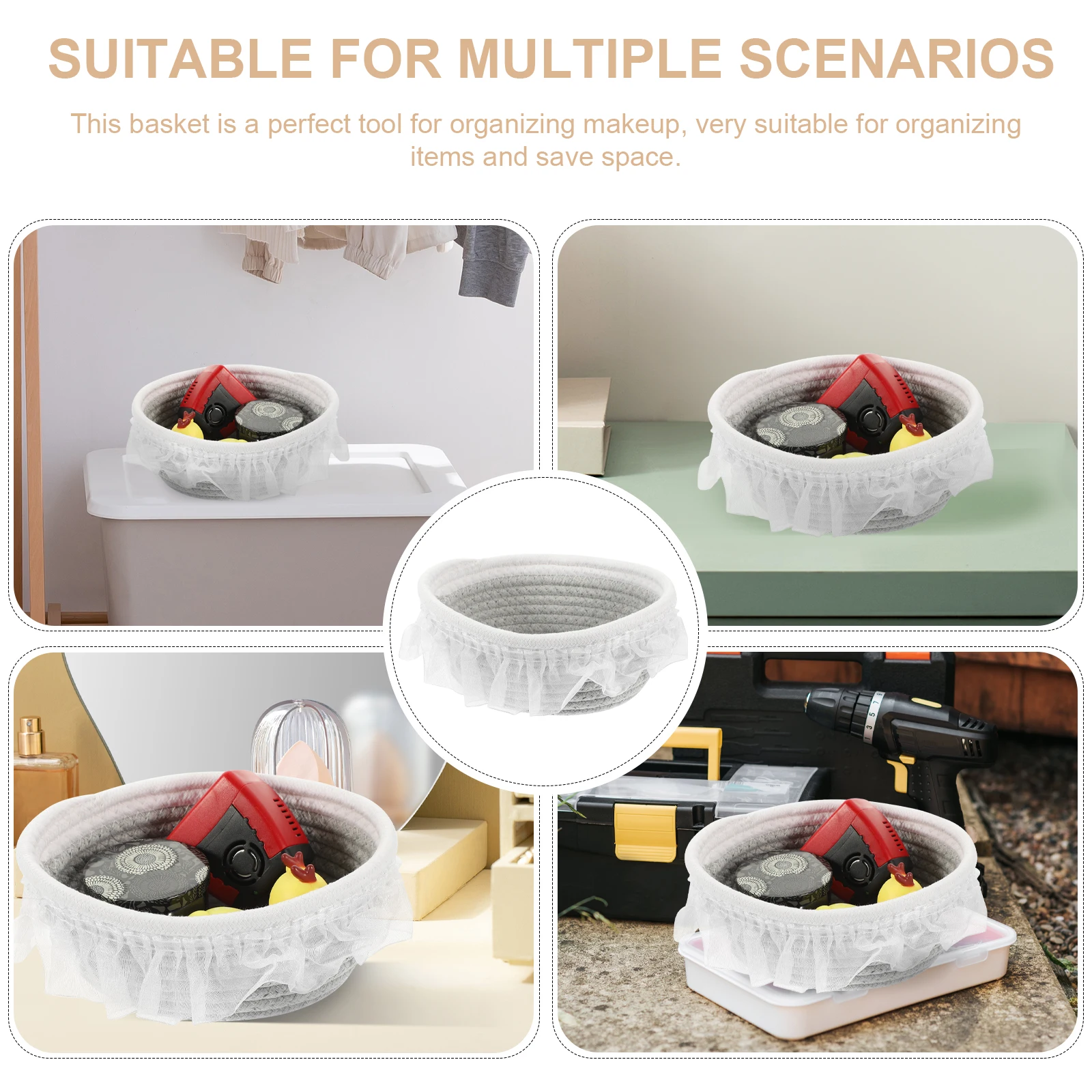 

Multifunctional Woven Storage Basket Rattan Fabric Organizer For Makeup Lotion Cosmetics Desktop Bedroom Decorative Home