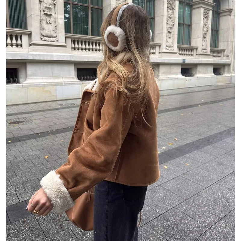 MUJER Faux Suede Jacket Women Double Faced Winter Coat Female Loose Warm Plush Jacket Woman Outerwears Cropped Jackets for Women