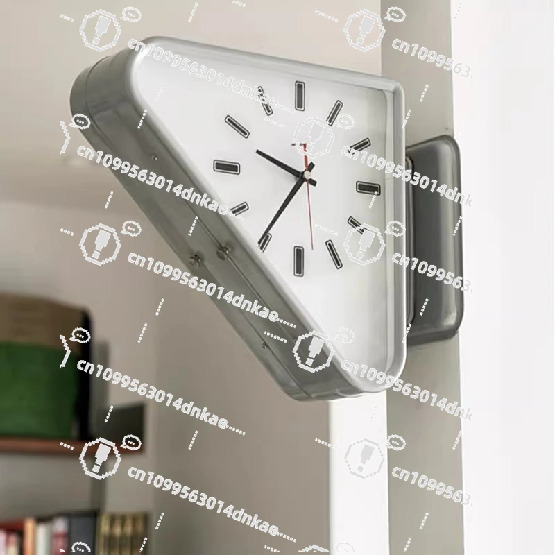 Double-sided,Clock Metal Triangle Wall Clock Corner,Wall Hanging Double-sided Silent Clock