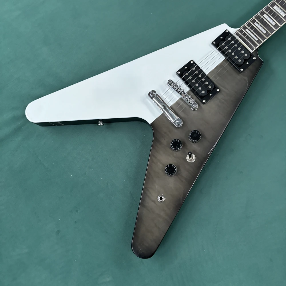 Black and gray smudged electric guitar, smooth feeling rosewood fingerboard guitars, heavy metal rock electric guitarra view 2