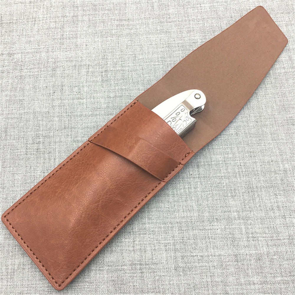 1/3/5PCS Leather Case Shiny Brown Razor Holster Storage Supplies Storage Case Oil-proof And Waterproof Portable Function