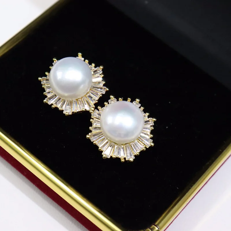 Freshwater Pearl Earrings for Women Autumn Korean Version 8-9mm Fashion T Diamond Niche Design Simple Holiday Gift Trend 125