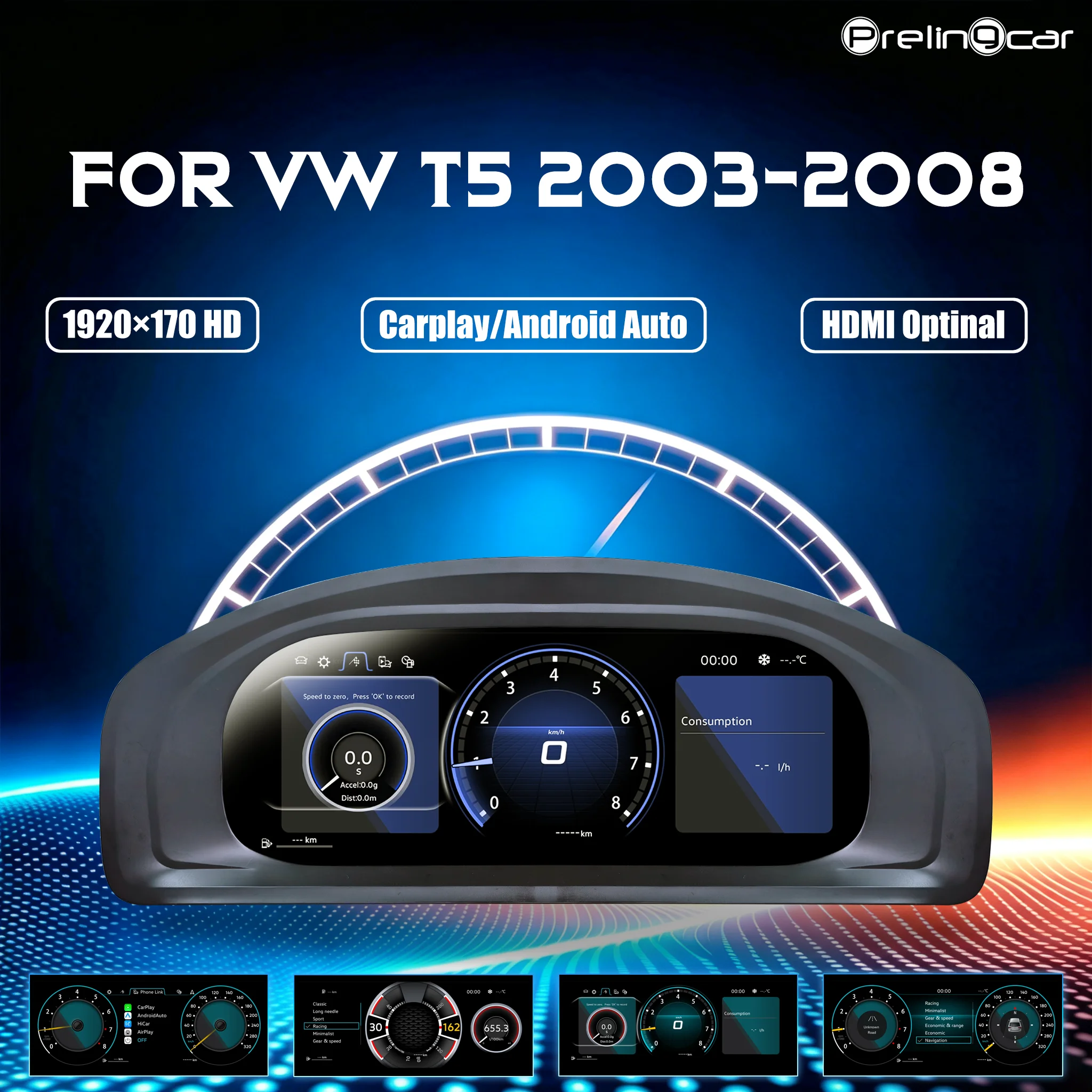 Écran LCD numérique de 12,3 pouces pour tableau de bord de Volkswagen T5 années 2003-2008, panneau d'instruments, cockpit