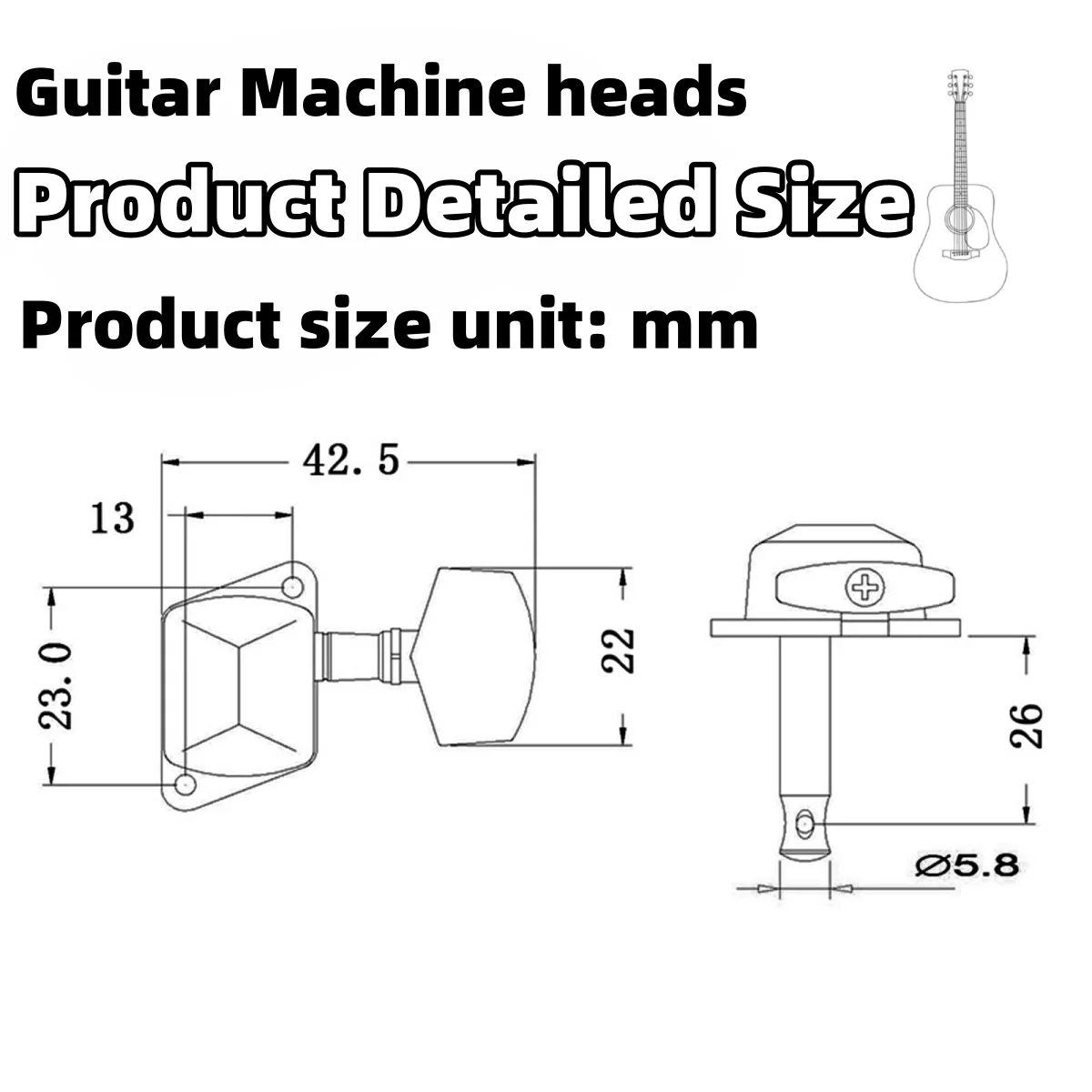 6Pcs Guitar String Tuning Pegs Tuner Semi-closed Tuner Machine Heads  for Acoustic Guitar Tuner Machine Head Knob 3Left 3Right