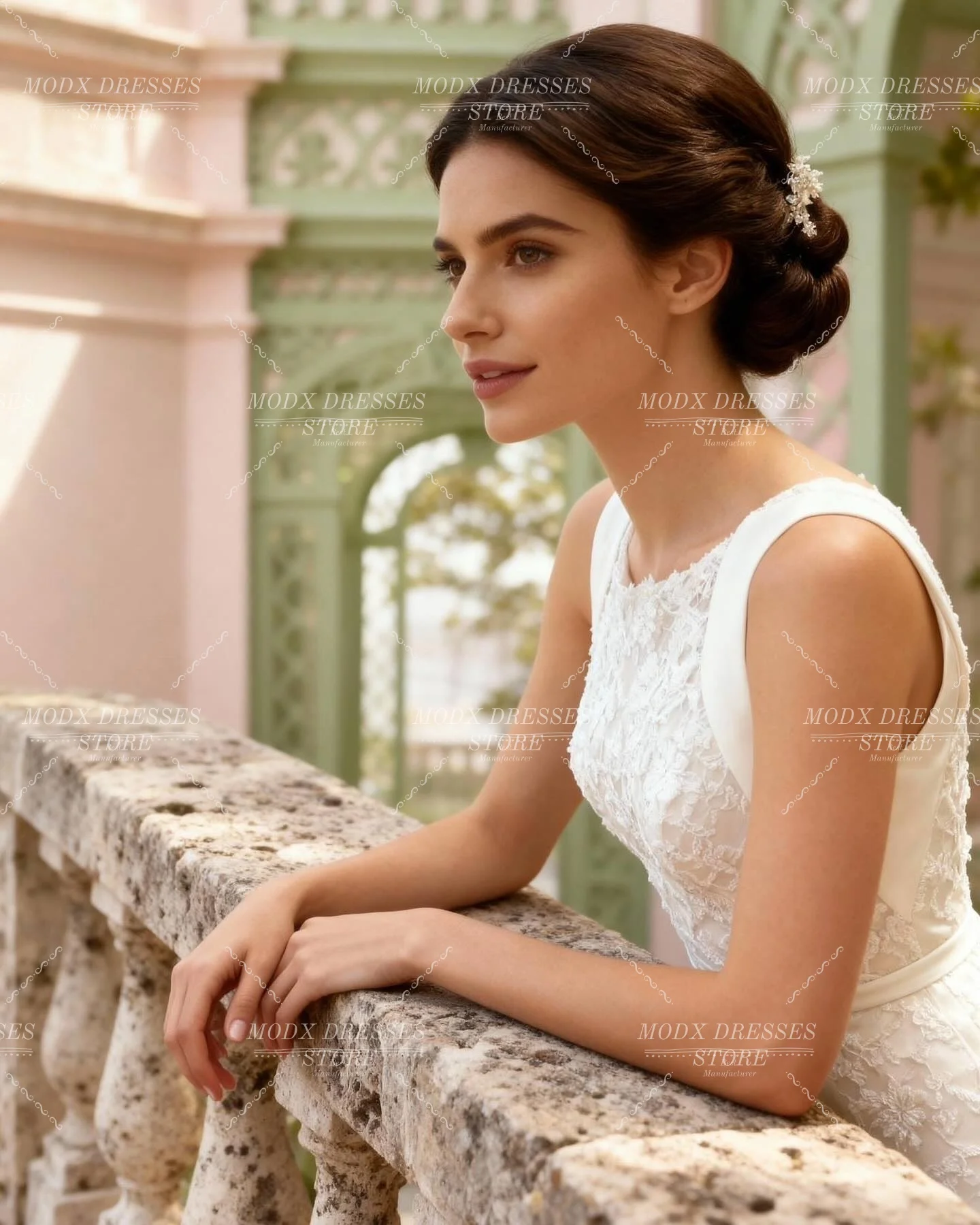 ชุดแต่งงานทรงเอไลน์คอโอประดับลูกไม้ ดีไซน์หรูหรา แขนกุด ยาวกรอมพื้น  สามารถสั่งตัดได้  ชุดเจ้าสาวสำหรับผู้หญิง