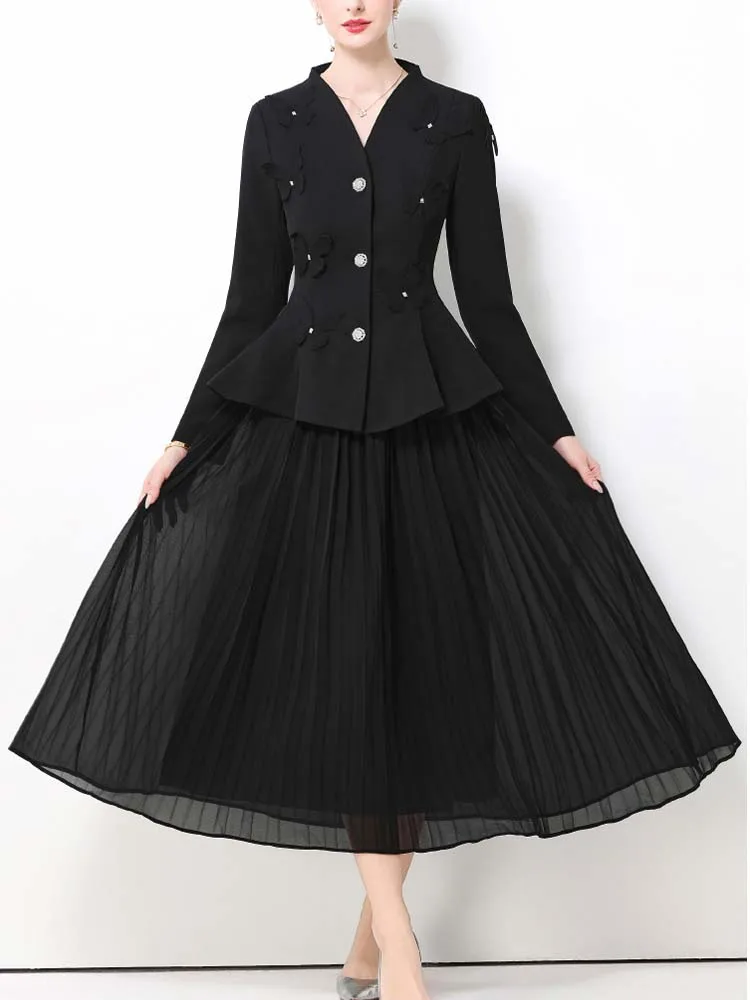 

Elegant V-Neck Three-Dimensional Butterfly Long Sleeved Top+Pleated Skirt Set 2026 New Fashionable Women'S Spring Clothing