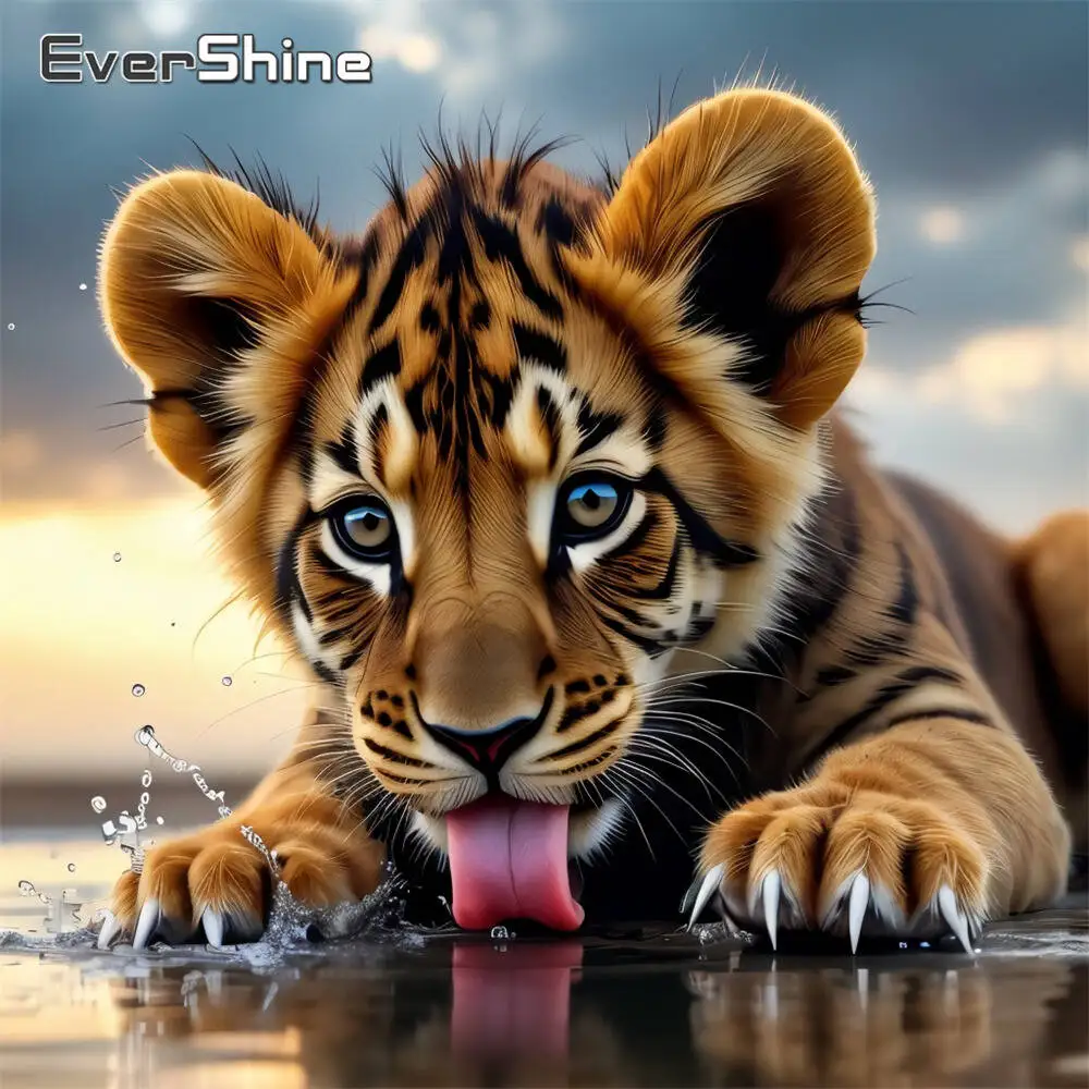 

Evershine Tiger Diamond Embroidery Animal Painting Cartoon Cross Stitch Kits Diamond Mosaic DIY Decor For Home