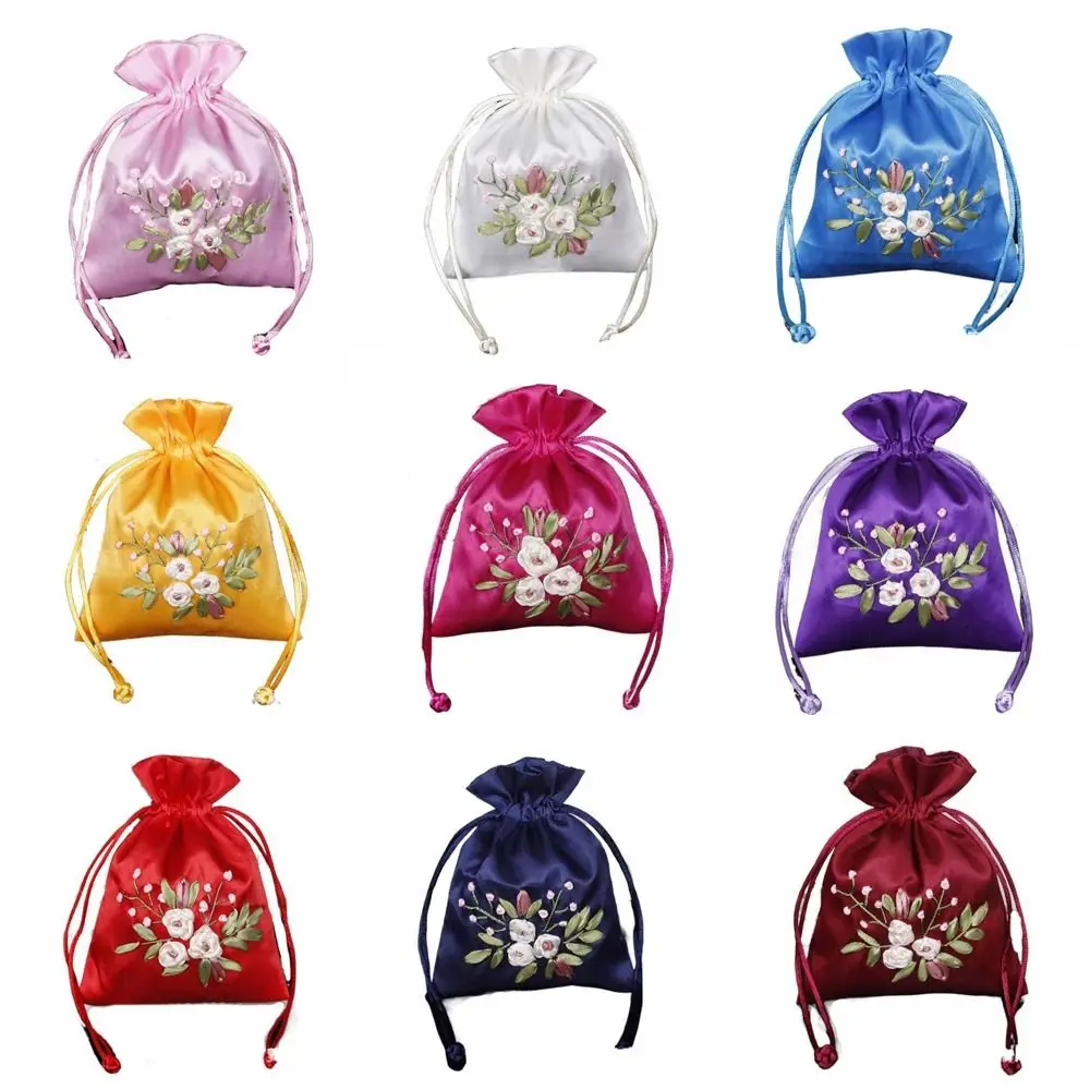 Bolsa de dulces con cordón de flores bordadas, bolsa de especias de Perfume de hierbas fragantes rellenas, bolsa de almacenamiento de tela, bolsa de embalaje de joyería