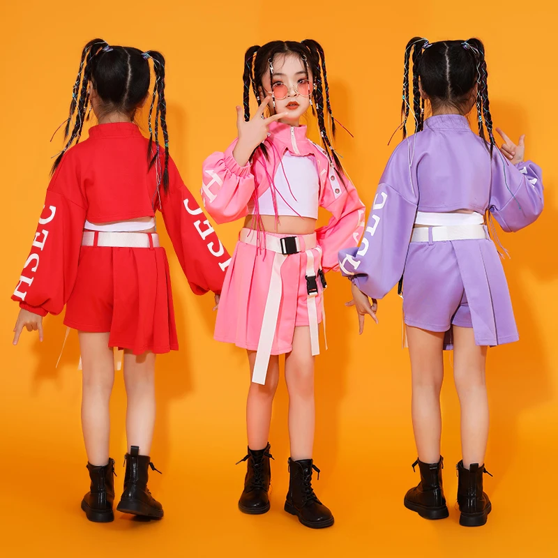 Trajes de exhibición para adolescentes, ropa de Hip Hop, camiseta de manga larga, camiseta sin mangas, ropa de calle, pantalones cortos para niña,