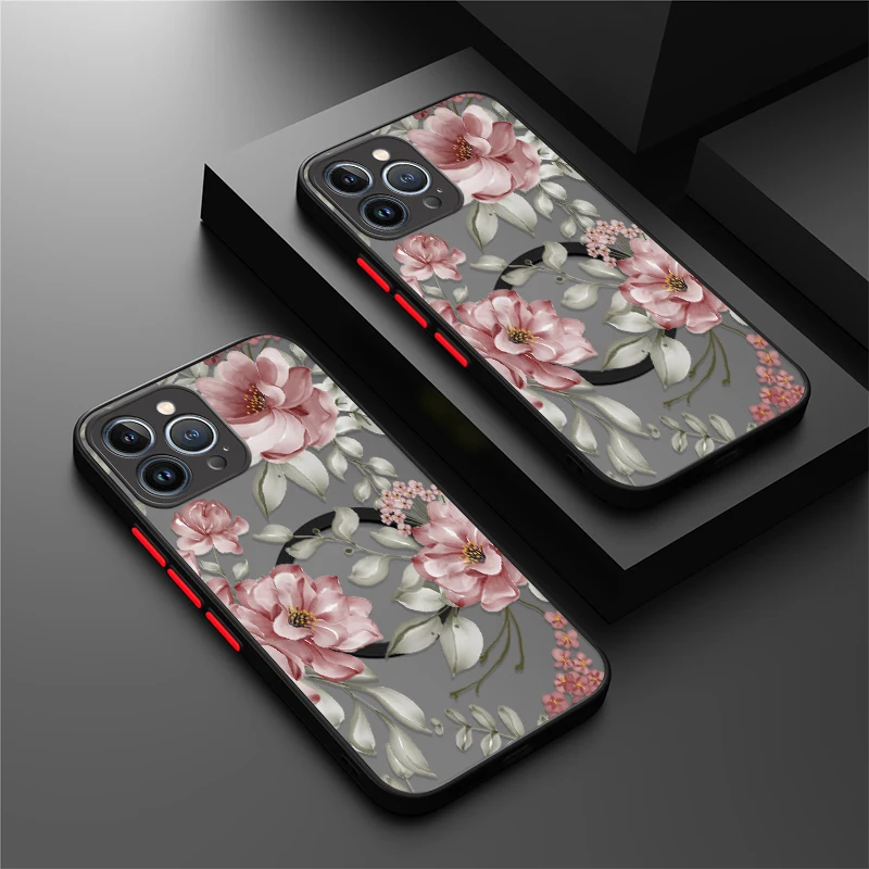 حافظة لهاتف Magsafe لهاتف آيفون 17 Air 16 Pro 13 Mini 15 11 12 14 Pro Max XR XS SE غطاء أكريليك شفاف زهرة كوكه #1