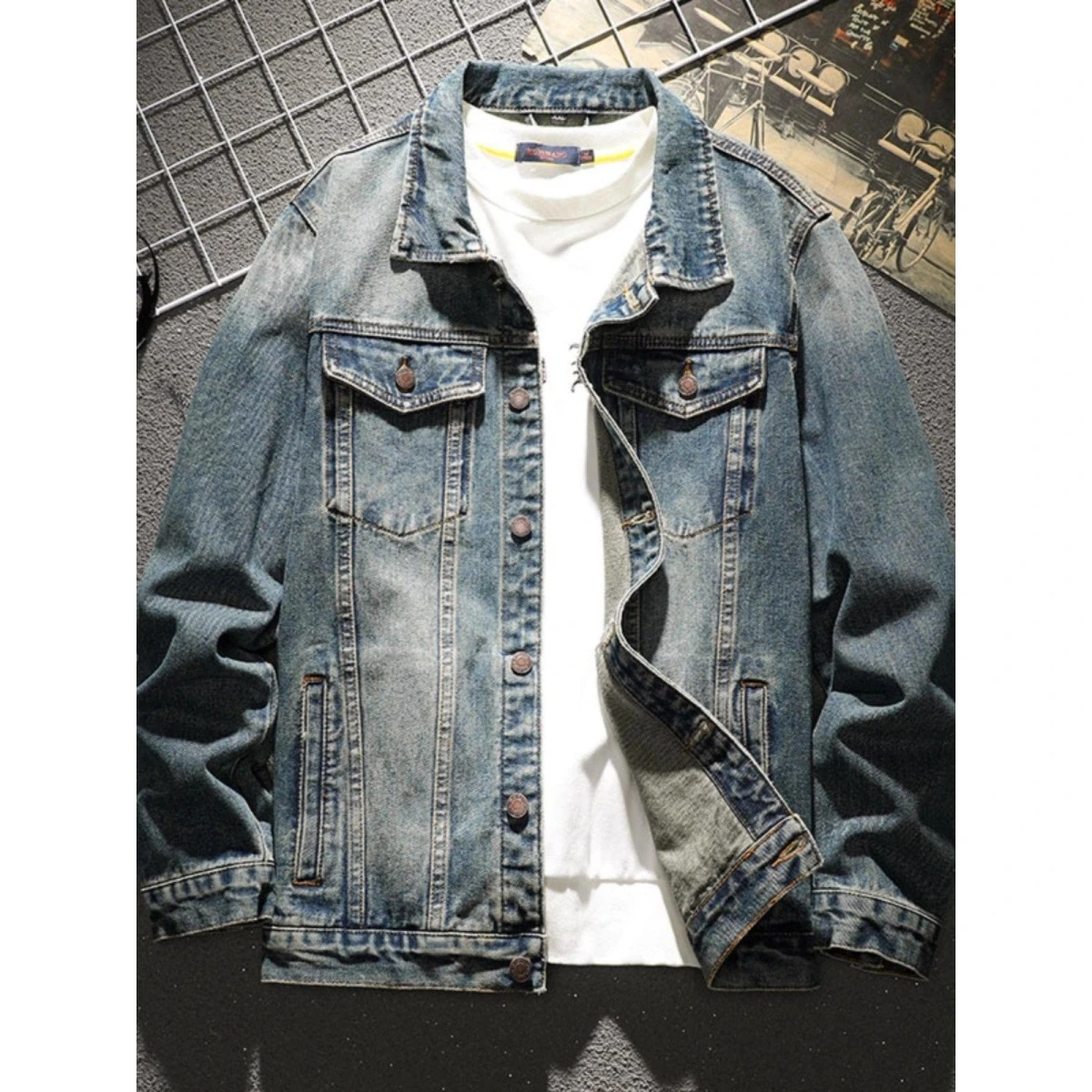 

Loose Fit Men's Denim Jaet Autumn Winter New Sle Casual Workwear Coat Large Size Open Cardigan Top Quali Polyester Cotton