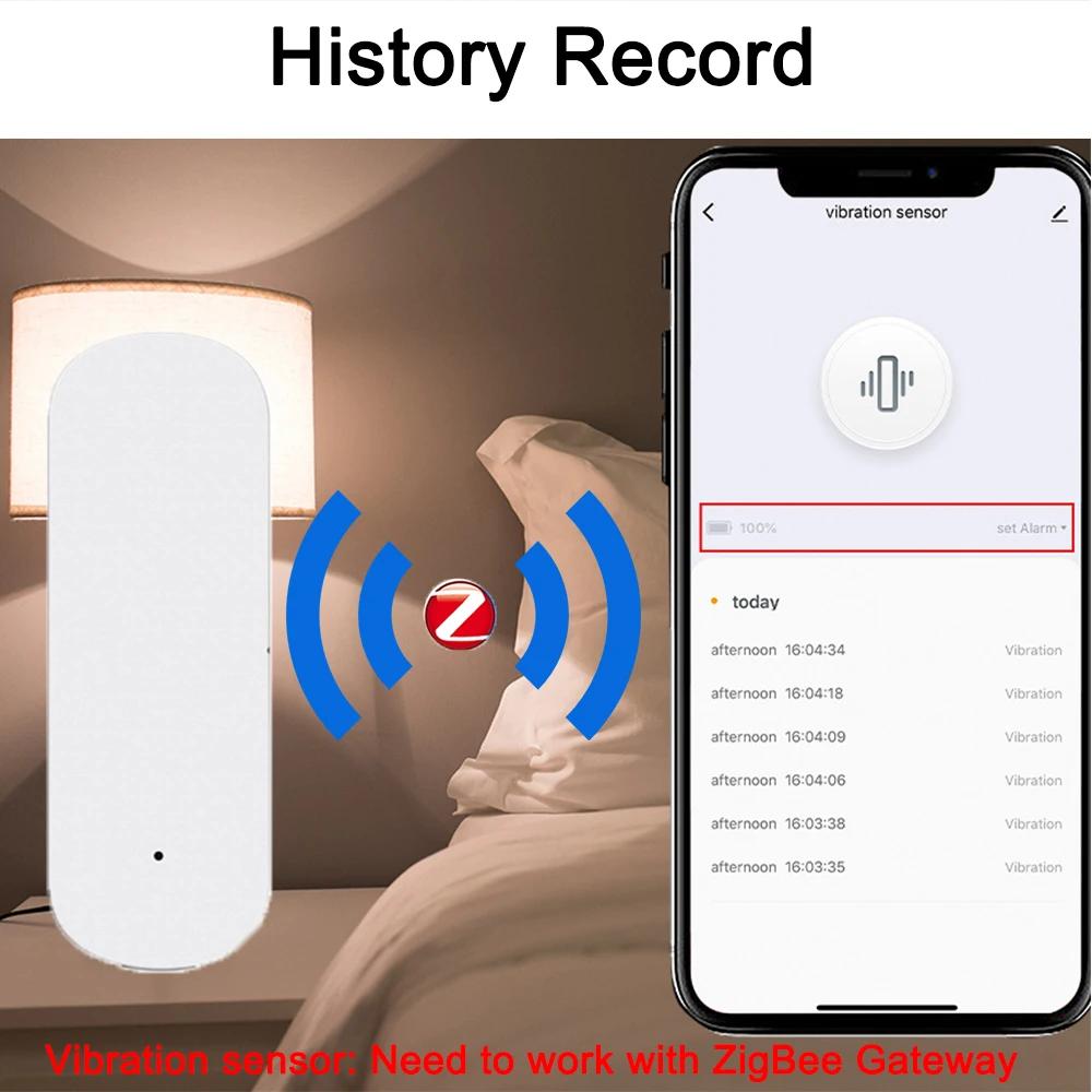 Tuya Zigbee Smart Vibration Sensor Smart Home Door Window Break Burglar Detection Alarm Security Protection Work with Gateway